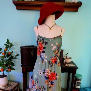 Anthropologie Celadon Green Floral Silk Dress Size 6